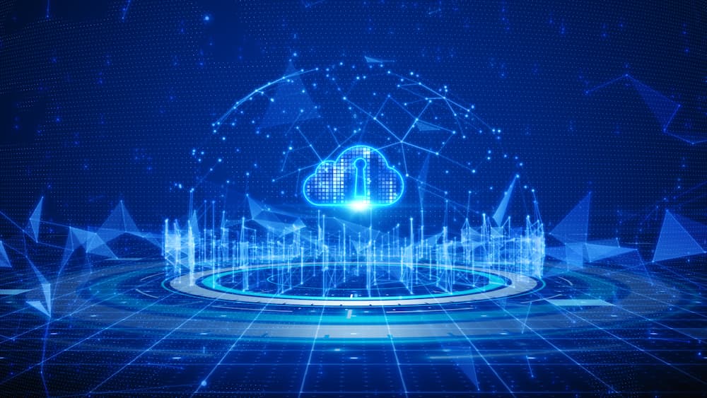 Digital data network connection cloud computing and global communication. 5g high speed connection data analysis. Technology data binary code network conveying connectivity on a blue background. Partnership to tackle health and social care challenges