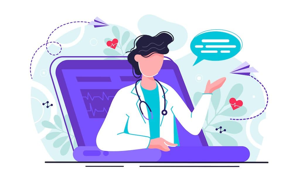 Online tele medicine isometric concept. Medical consultation and treatment via application of smartphone connected internet clinic. Online doctor consultation technology in smartphone vector. What will hybrid healthcare look like in the post-COVID recovery?