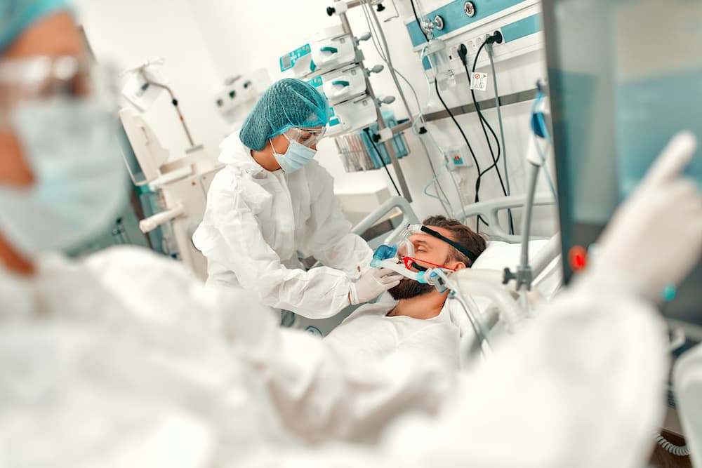 A covid-19 patient being treated.